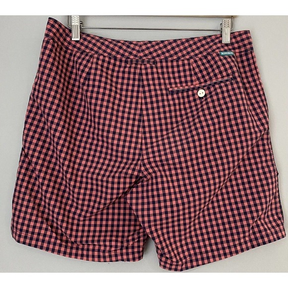 BONOBOS Red & Navy Blue Checked Lined Swim Trunks Men's Size 32 BOARD SHORTS - Picture 2 of 7